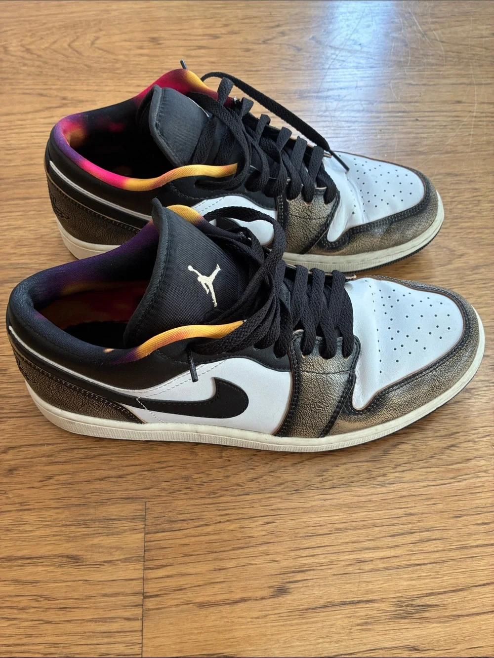 Jordan Low-Top Sneakers in White, Black & Brown with Gradient Inner Lining